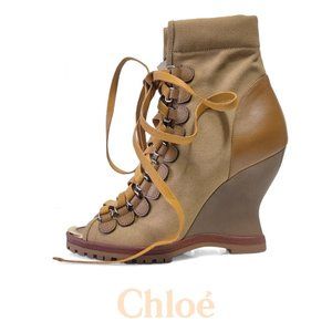 Chloe River CH30608 Brown Leather Open Toe Wedge Women's Ankle Booties Size 8 US